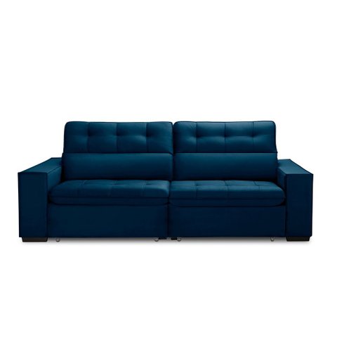 Sofa Retratil Reclinavel 2 Lugares 2,20 Vitória Veludo Azul Marinho Lansofbr