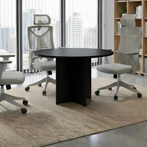 Mesa de Reunião Redonda F5 Office Moderno sem Gavetas MDP 110cm Preto
