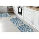 Ver imagem 2 de Kit Tapetes e Passadeira De Cozinha 3 Peças Antiderrapante Ladrilhos Azul