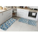 Ver imagem 1 de Kit Tapetes e Passadeira De Cozinha 3 Peças Antiderrapante Ladrilhos Azul