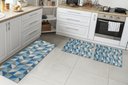 Ver imagem 1 de Kit Tapetes e Passadeira De Cozinha 3 Peças Antiderrapante Ladrilhos Azul