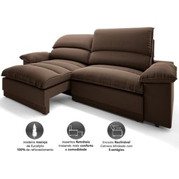 Sofá Plaza 2,00m Retrátil e Reclinável Velosuede - Netsofas - 3