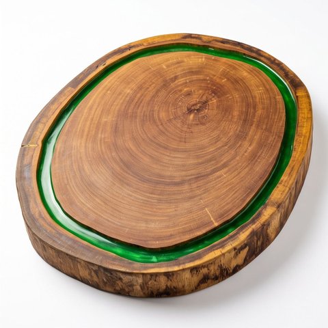 Tábua Corte Gourmet Madeira Orgânica Redonda com Resina Verde