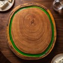 Ver imagem 5 de Tábua Corte Gourmet Madeira Orgânica Redonda com Resina Verde