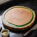 Ver imagem 3 de Tábua Corte Gourmet Madeira Orgânica Redonda com Resina Verde