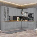 Ver imagem 2 de Cozinha Completa de Canto Americana 8 Peças Cinza com Cristaleira e Tampo Nature - Móveis Henn