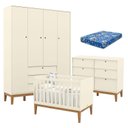 Ver imagem 1 de Quarto de Bebe Unique 4 Portas com Cômoda 6 Gavetas Off White Eco Wood e Colchão Ortobom - Matic