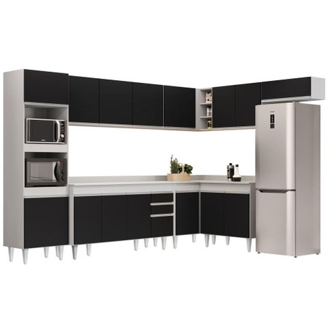 Armário de Cozinha Modulada de Canto 8 Peças Cp08 Balcão com Tampo Branco-preto - Lumil