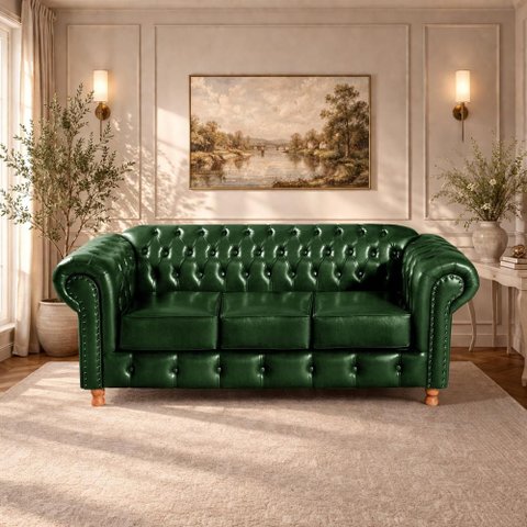 Sofá Chesterfield Luis Xv 3 Lugares Decoração Retrô Vintage - Couríssimo Verde 075
