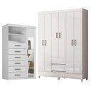 Ver imagem 1 de Guarda Roupa Casal Fit 6 Portas de Bater com Cômoda Marabá 8 Gavetas MDP Branco Brilho Santos