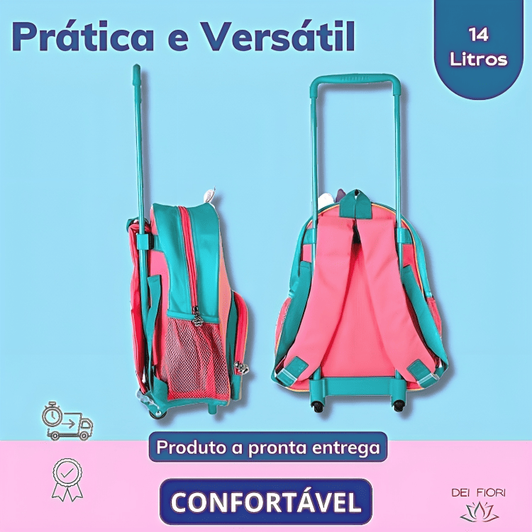 Mochila Infantil Escolar Unicornio Rodinhas Alças Ajustaveis - 5