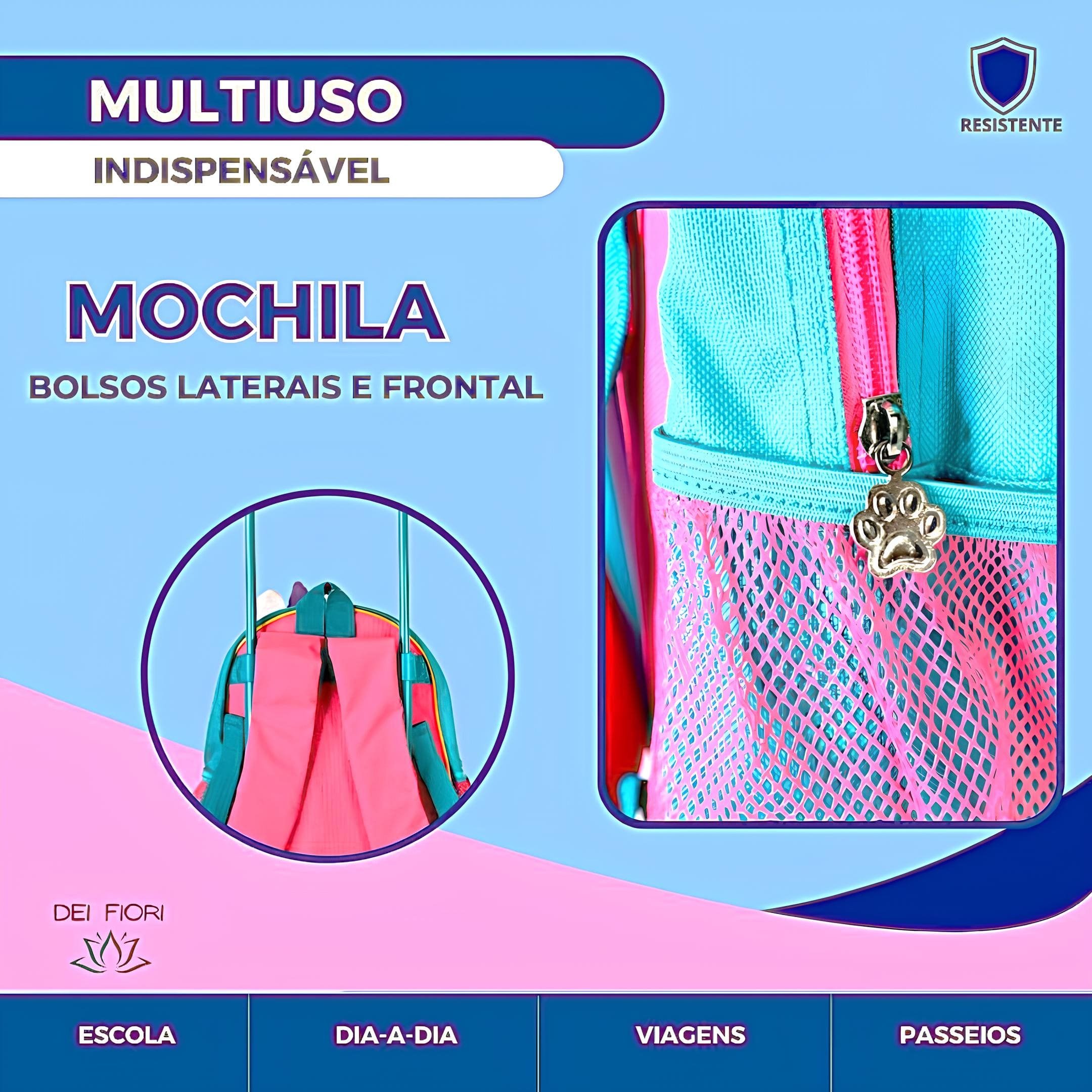 Mochila Infantil Escolar Unicornio Rodinhas Alças Ajustaveis - 7