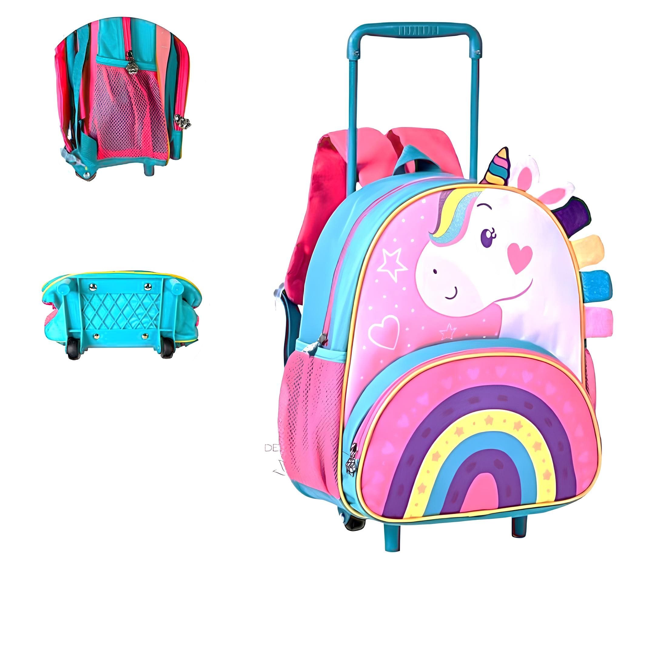 Mochila Infantil Escolar Unicornio Rodinhas Alças Ajustaveis