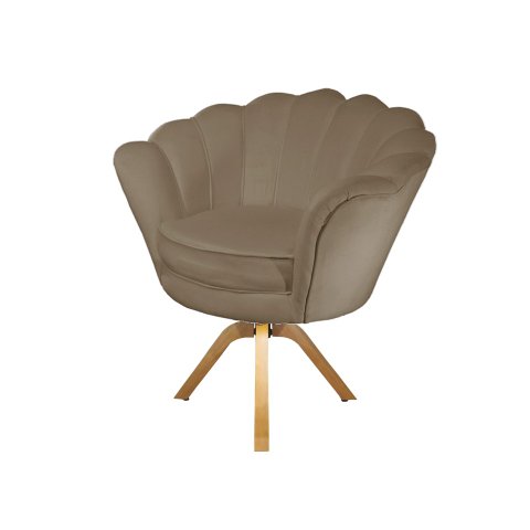 Poltrona Decorativa Pétala Base Giratória Madeira Suede Capuccino Ms Decor