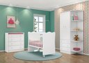 Ver imagem 1 de Quarto Infantil com Guarda Roupa 2 Portas 3 Gavetas com Cantoneira, Berço e Cômoda Trocador Meu Soni