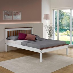 Cama Casal Inglesa em Madeira Maciça Mv Outlet Branco e Mel - 2