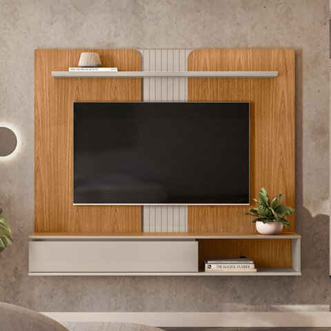 Painel Home Suspenso para Tv até 65 Polegadas 1 Porta Friburgo Nature e Off White