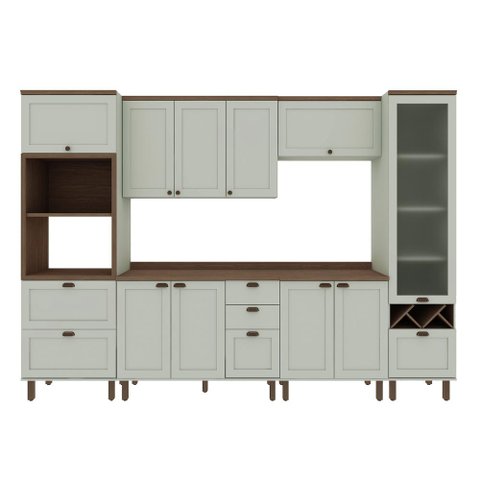 Cozinha Modulada Cristal 320 Cm Conjunto Provençal Completo Cor:mint com Ébano