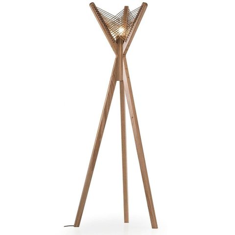 Luminária Fulô Ozki 153 Cm (altura) Madeira Eucalipto Cedro Corda Couro Reconstituído