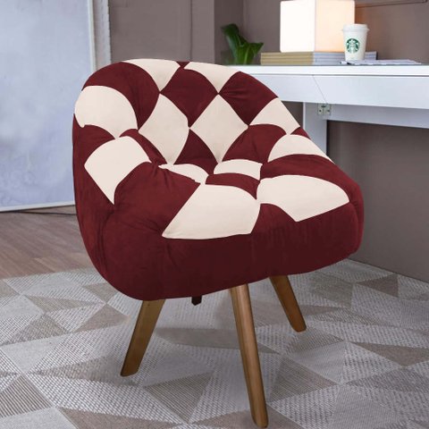 Poltrona Paloma Escritório Sala Giratória Madeira Suede Vinho e Suede Bege - Dominic Decor