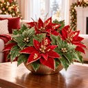 Ver imagem 1 de Flor Natalina Vermelha Verde Camurça Decoração 36cm Kit 6PÇS