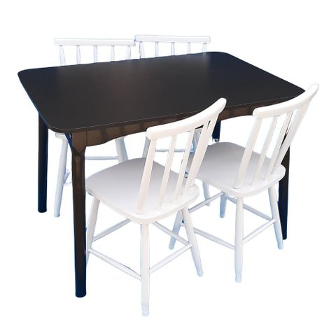 Jogo de Jantar Colonial Brisa Mesa 110x80 Cm Preta + 04 Cadeiras Branca Rustico