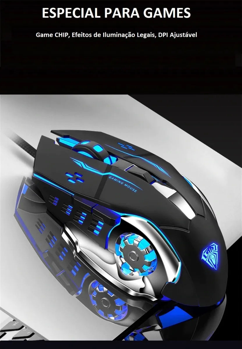 Mouse Gamer LED Ergonômico Óptico E-Sports 2400 DPI USB 6 Botões Gaming Aula S20 Mountain - 5