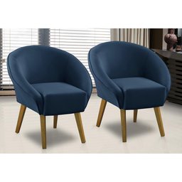 Kit 2 Poltronas Para Sala Decorativa Milena Veludo Azul Adonai Estofados - 1