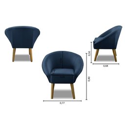 Kit 2 Poltronas Para Sala Decorativa Milena Veludo Azul Adonai Estofados - 2