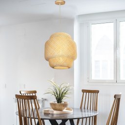 Pendente Bali 40cm Madeira e Fibra de Bambu Natural Soquete E27 Design Rústico para Ambientes Intern - 2
