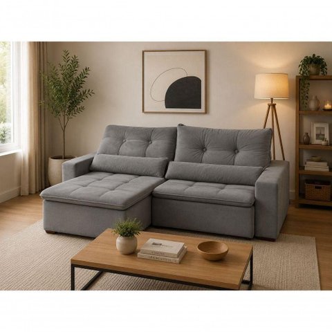 Sofá Caribe 2.00 3 Lugares Reclinável 200cm Cinza Veludo Moderno Encosto Macio