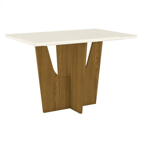 Mesa de Jantar Vértice 120 Cm Canto Reto com Vidro Nature Off White – Henn