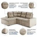 Ver imagem 4 de Sofá de Canto 5 Lugares Stela 280cm Suede Bege