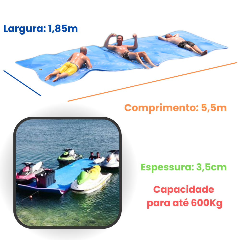 TAPETE FLUTUANTE GIGANTE 5,5M x 1,85M DIVERSÃO GARANTIDA PRAIA MAR RIO LAGOA PISCINA CLUBE REPRESA - 7