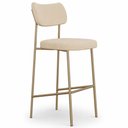 Ver imagem 2 de Kit 2 Banquetas Baixa Sala de Jantar Lisa Pés Champanhe Linho Bege m² - Monari Design