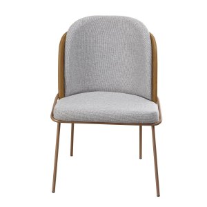 Kit com 4 Cadeiras Maya em Aço Carbono Champanhe com Linho Cinza e Courino Kaki – Exclusiva Linho Li