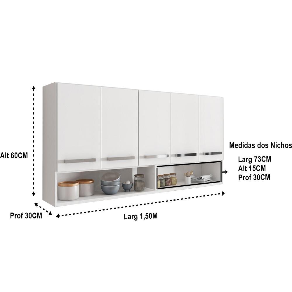 Armário Aéreo De Cozinha Multiuso 5 Portas Branco Casa Moderna - 2