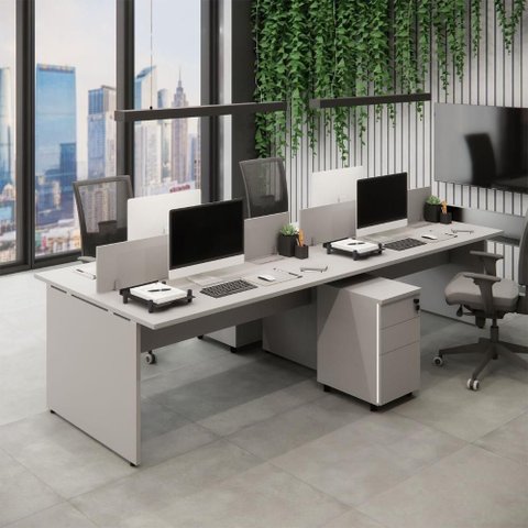 Plataforma de Trabalho para Escritório Linha Corporativa Alto Padrão 6 Gavetas MDP 300cm Cinza F5