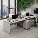 Ver imagem 1 de Plataforma de Trabalho para Escritório Linha Corporativa Alto Padrão 6 Gavetas MDP 300cm Cinza F5