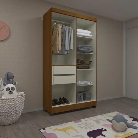 Guarda Roupa Casal Genova 4 Portas Freijo/Areia - Luciane Móveis
