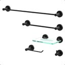 Ver imagem 1 de Kit de Acessórios para Banheiro 5 Peças Grego Metal Suporte Redondo Preto Fosco Athenas