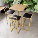 Ver imagem 1 de Jogo Mesa Alta Bistrô Quadrada Pinus 4 Banquetas Estofado Preto Confort Ind Dourado Don Castro