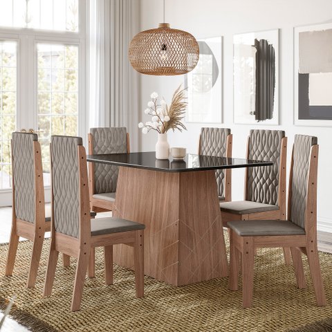 CONJUNTO SALA DE JANTAR LÍBIA 1,35 X 0,90 COM 6 CADEIRAS AMÊNDOA 01A