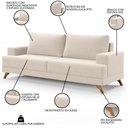 Ver imagem 3 de Sofá 200cm 3 Lugares Pés Curvos Santi Suede D05 Bege - Mpozenato
