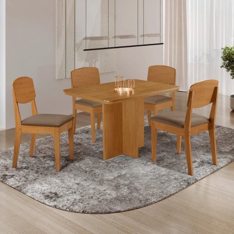 Conjunto Mesa de Jantar 120cm com 4 Cadeiras 100% MDF Multimóveis Crrft-CON042 Madeirado/Cappuccino