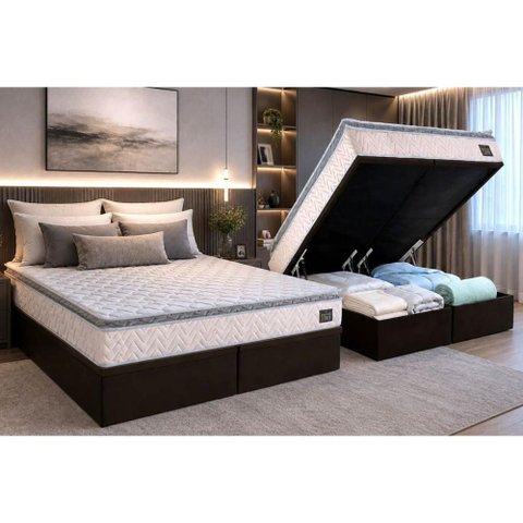 Cama Box Baú Crc Queen +Colchão Ortopédico Shelby Hellen 158