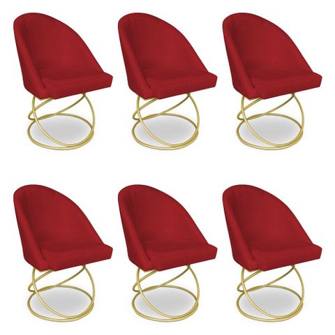 Kit 06 Cadeiras Poltrona de Jantar Bela Suede Base Metálica Luxo Dourado - Pallazio