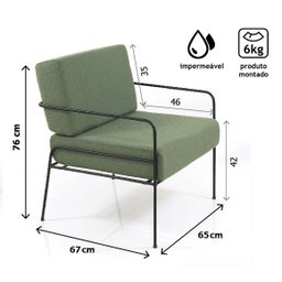 Poltrona Fly Verde Impermeável Base Metal Preta - 6