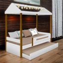 Ver imagem 1 de Cama Casa Solt. Lara Branco/mel C/ Aux, Led e 02 Colchões
