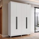Ver imagem 1 de Guarda-Roupa Solteiro com Pés 4 Portas Batentes Branco/Branco/Preto Venus Madesa